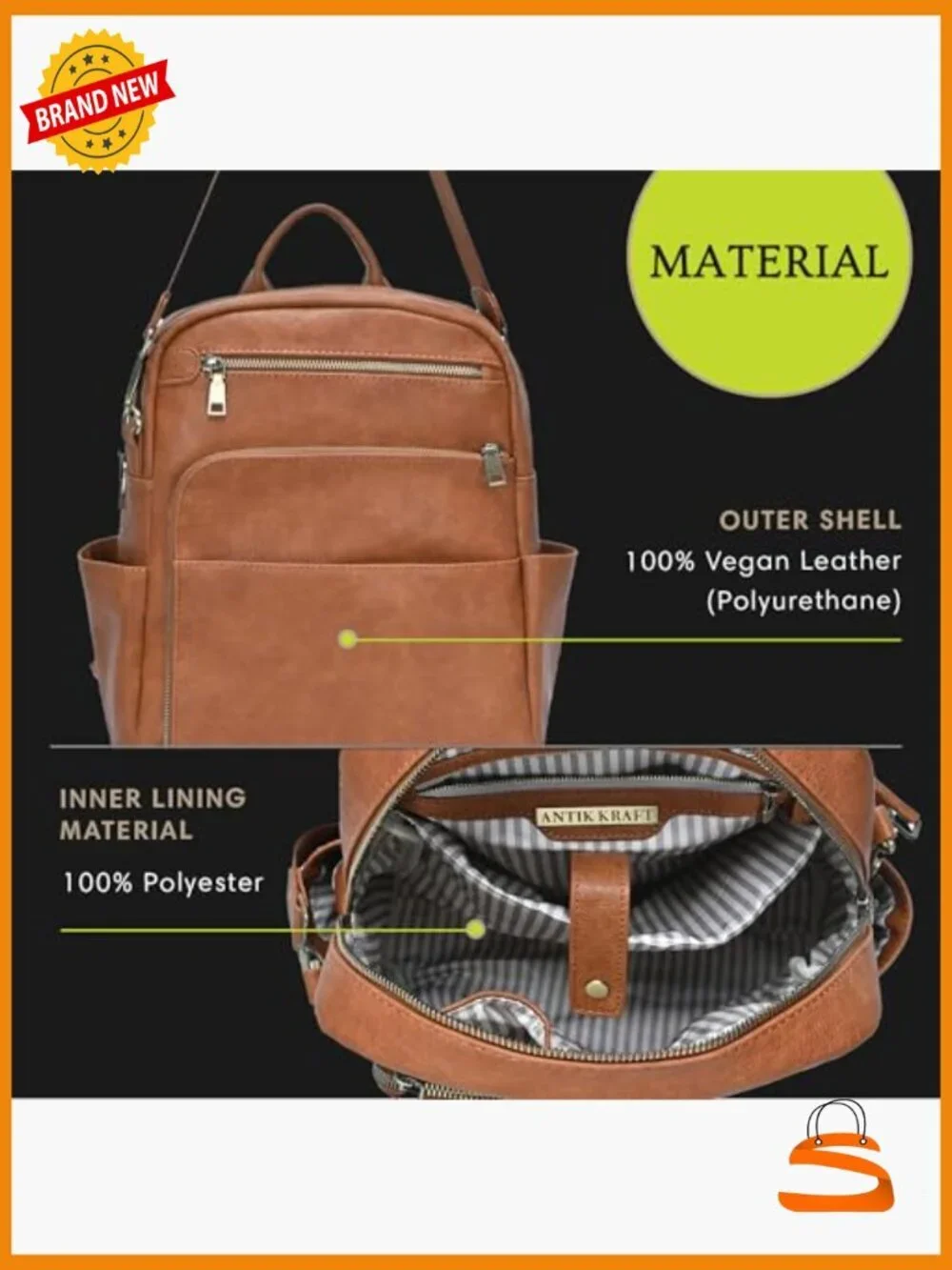 Vegan Leather Backpack Purse Convertible Shoulder Bag Multiple Pockets